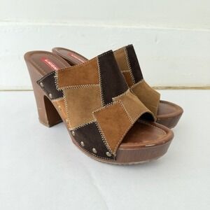 Unionbay Platform Clogs Size 8.5 Patchwork Faux Suede Studded Western Cowgirl